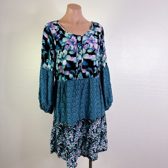 Soft Surroundings Dresses & Skirts - Soft Surroundings Night Bloom Long Balloon Sleeve Floral Midi Dress Blue Small